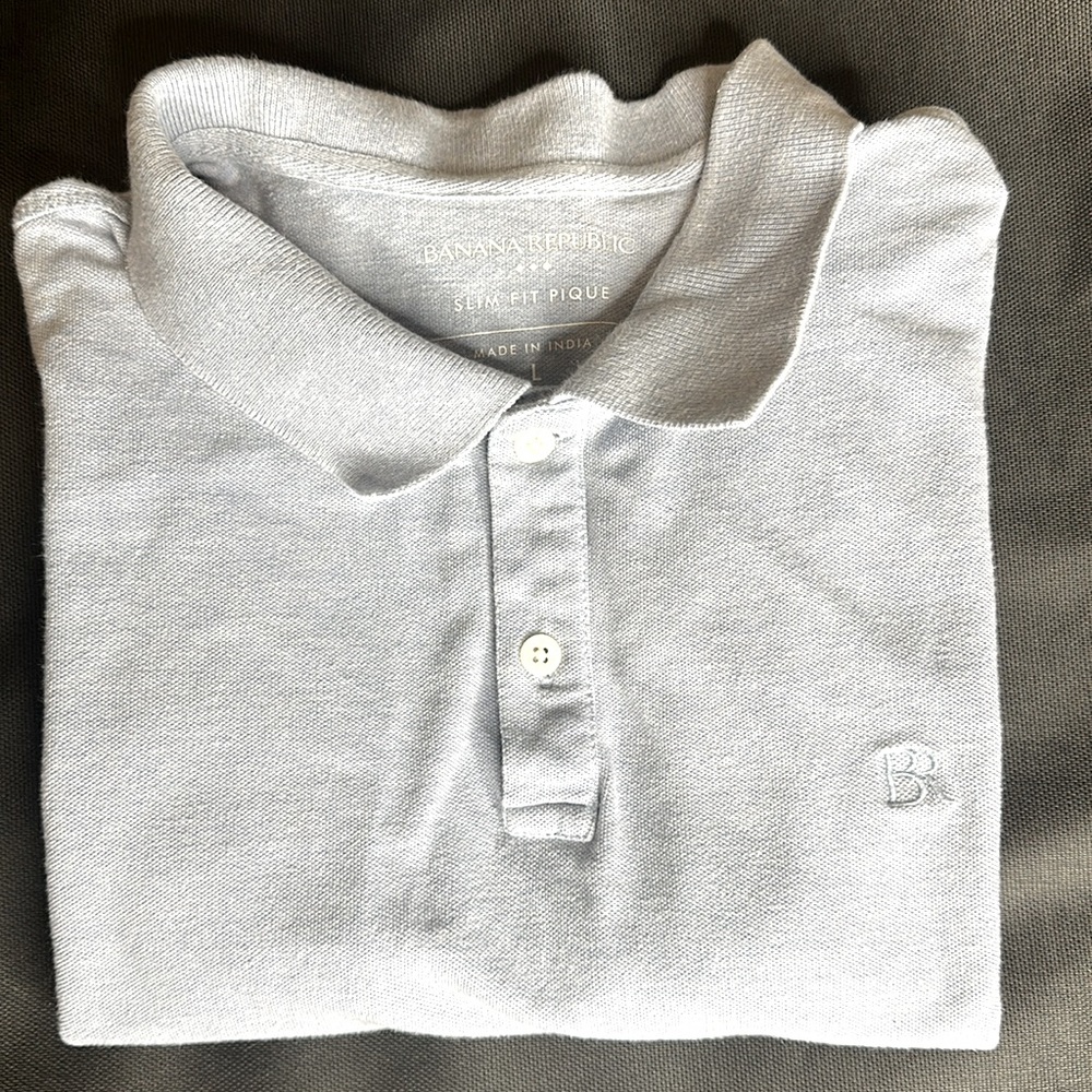 Banana Republic Large Slim Fit Pique Blue Heather short sleeve Polo